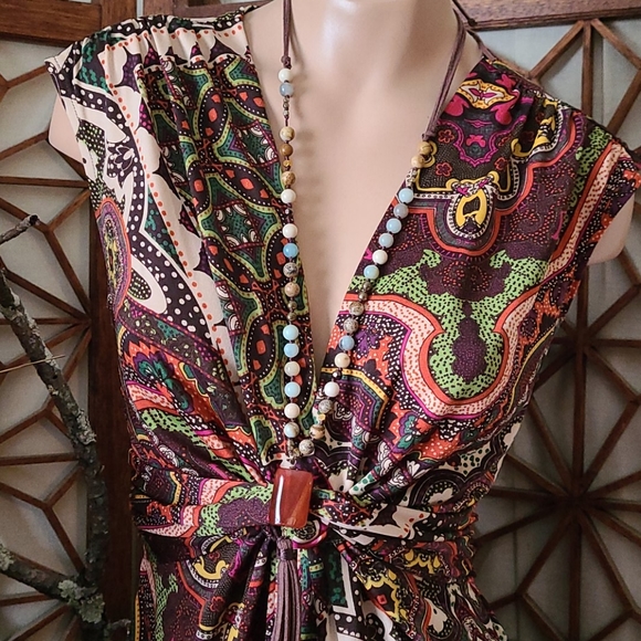 SALE BO HO PAISLEY MULTI S SLIP ON DRESS, TIE BACK - Picture 11 of 16